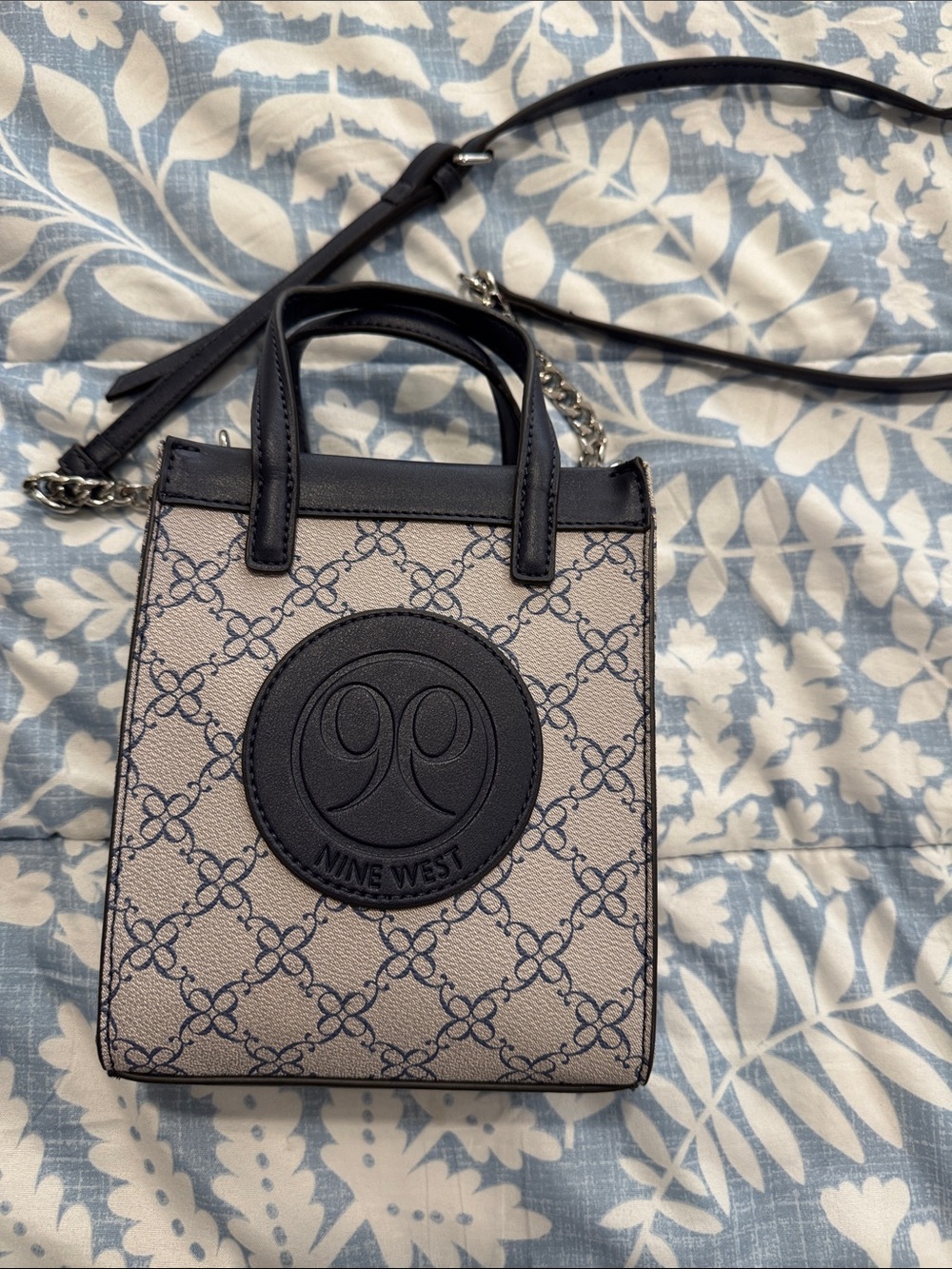 Nine West Beige and Black Logo Crossbody Tote